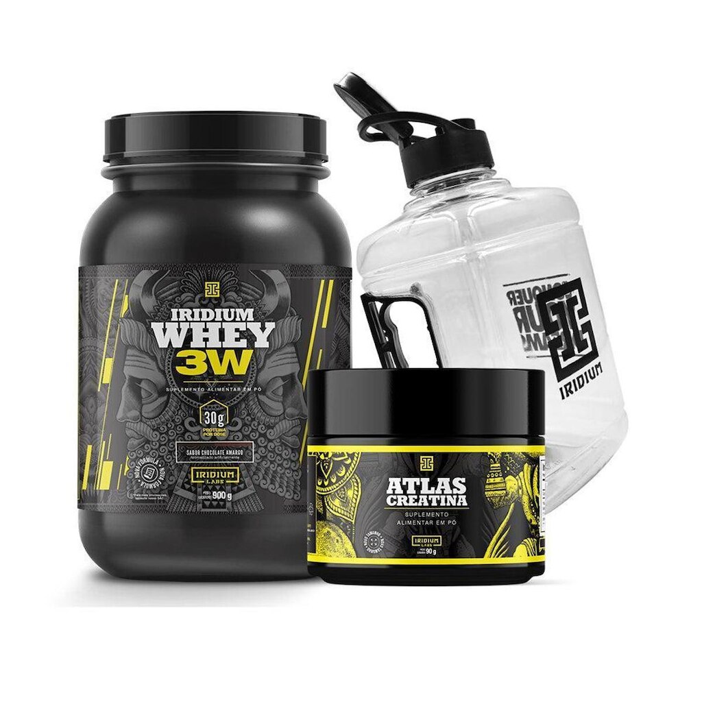 Kit Whey Protein 3W + Creatina Atlas + Galão 1,5L - Iridium Labs