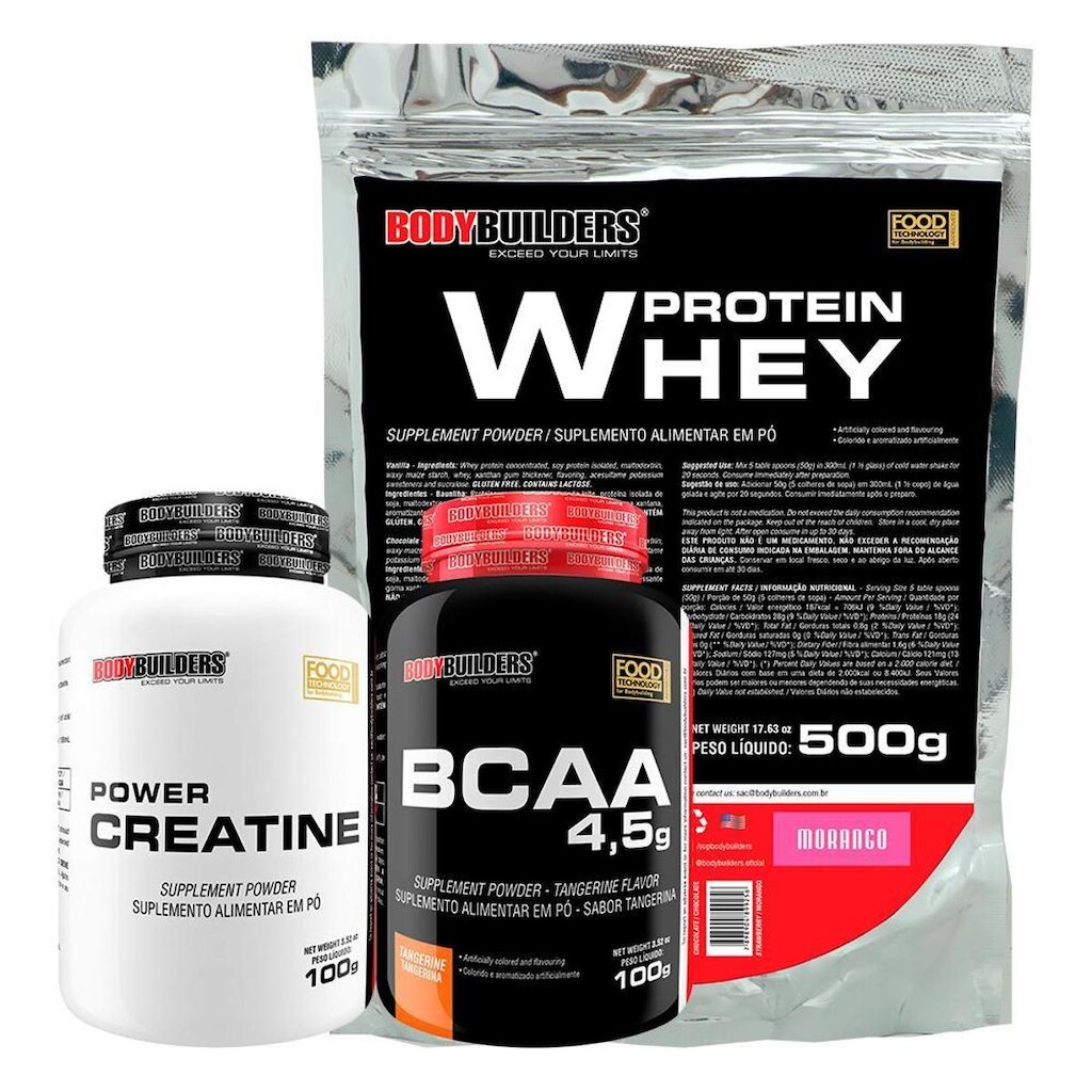 KIT Whey Protein 500g + BCAA 100g +  Creatina 100g - Bodybuilders