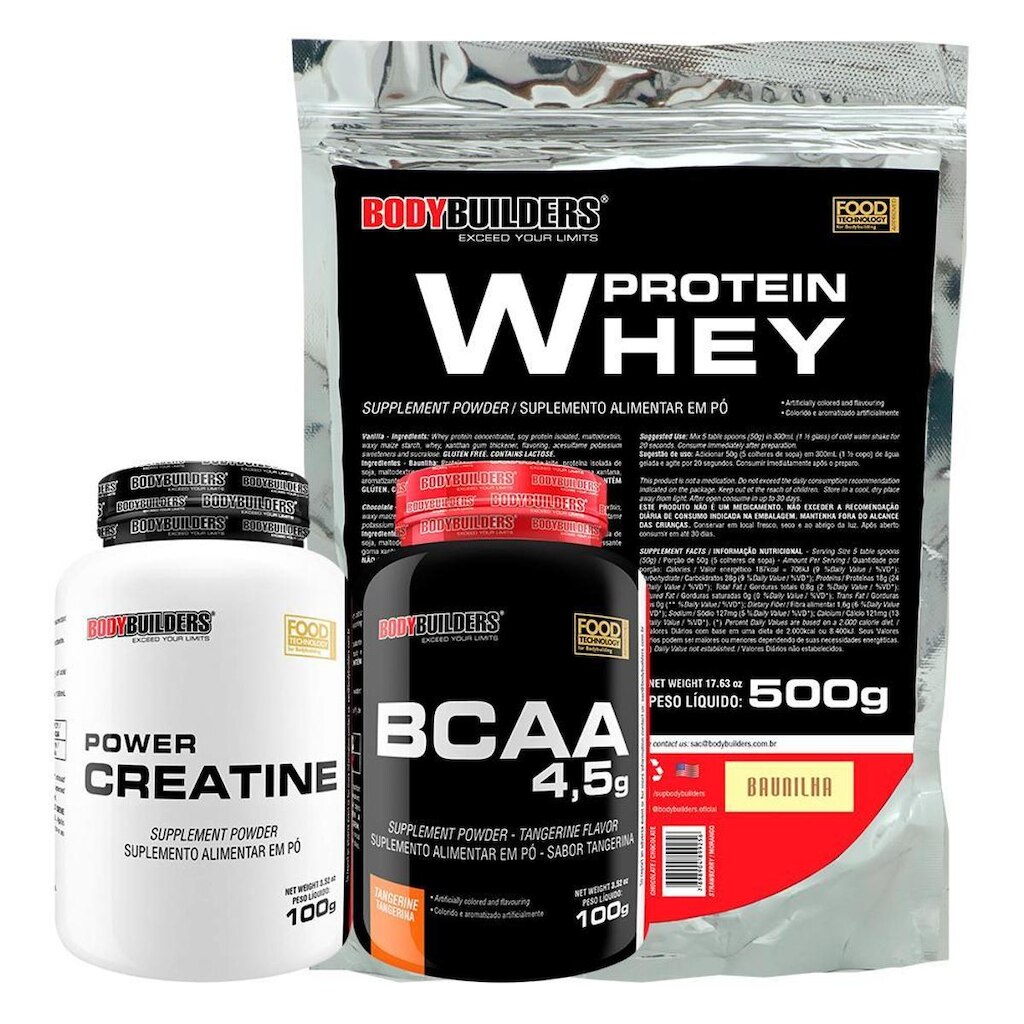 KIT Whey Protein 500g + BCAA 100g +  Creatina 100g - Bodybuilders