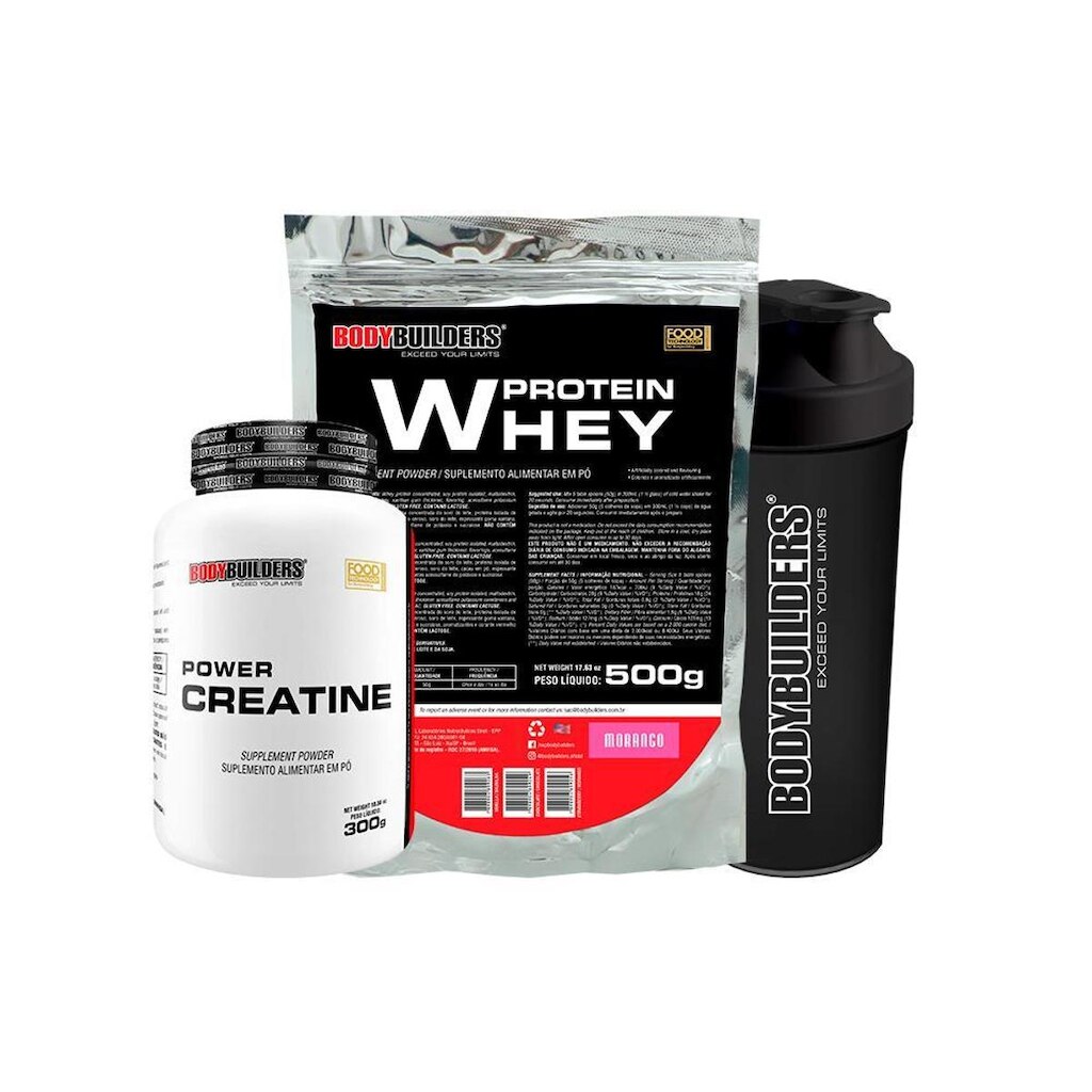 KIT - Whey Protein 500g +  Power Creatina 300g +  Coqueteleira - BodyBuilders