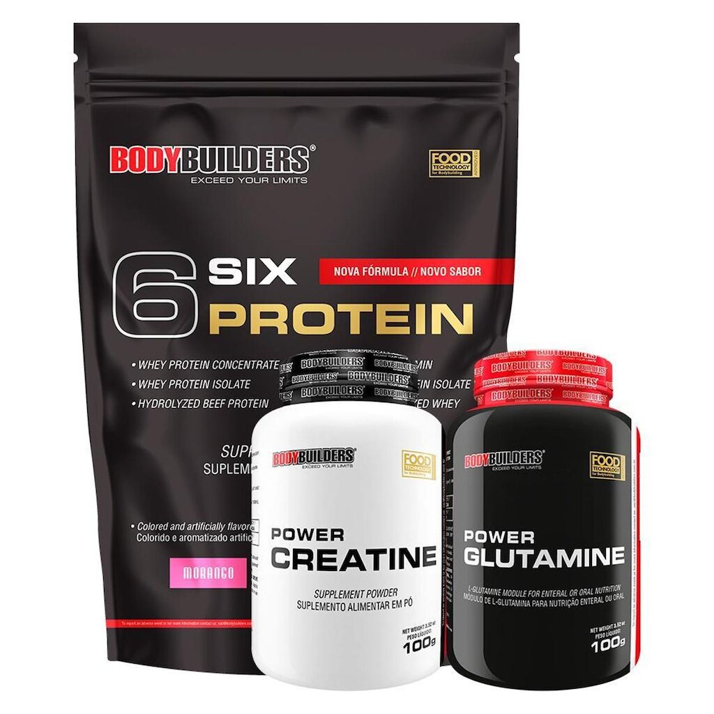 Kit Whey Protein 6 Six Protein 2Kg + Creatina 100g + Glutamina 100g - Bodybuilders