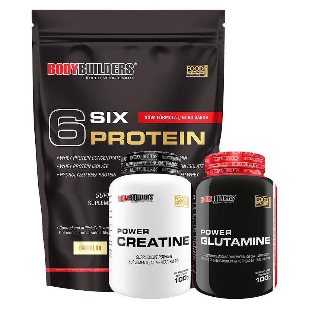 Kit Whey Protein 6 Six Protein 2Kg + Creatina 100g + Glutamina 100g - Bodybuilders