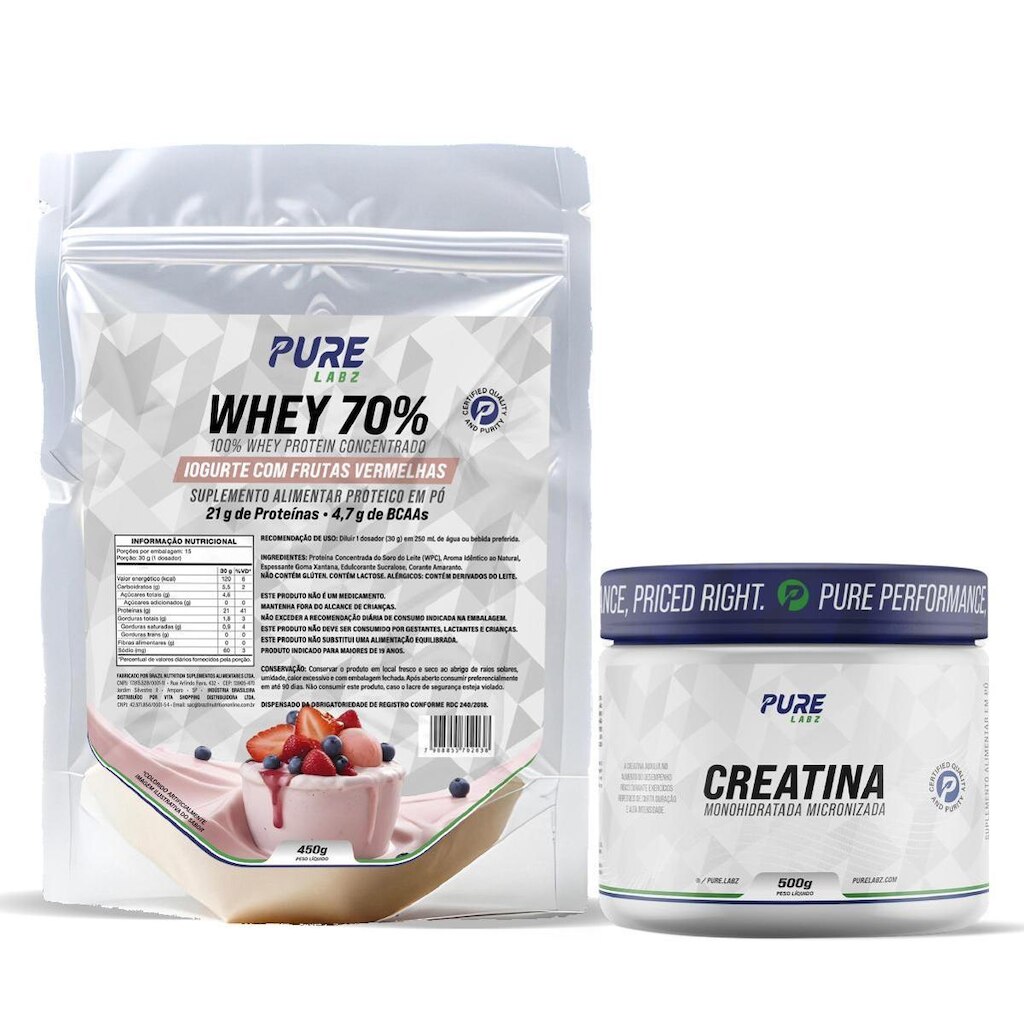 Kit Whey Protein 70% Concentrado 450g + Creatina 500g Pure