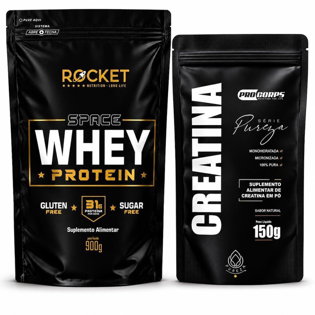 Kit Whey Protein 900g Creatina 150g Refil Alto Rendimento