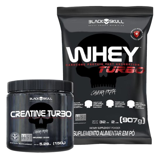 Kit Whey Protein Black Skull Turbo 907G + Creatine Black Skull Turbo 150G Menor preço em Kit Whey Protein Black Skull Turbo 907G + Creatine Black Skull Turbo 150G