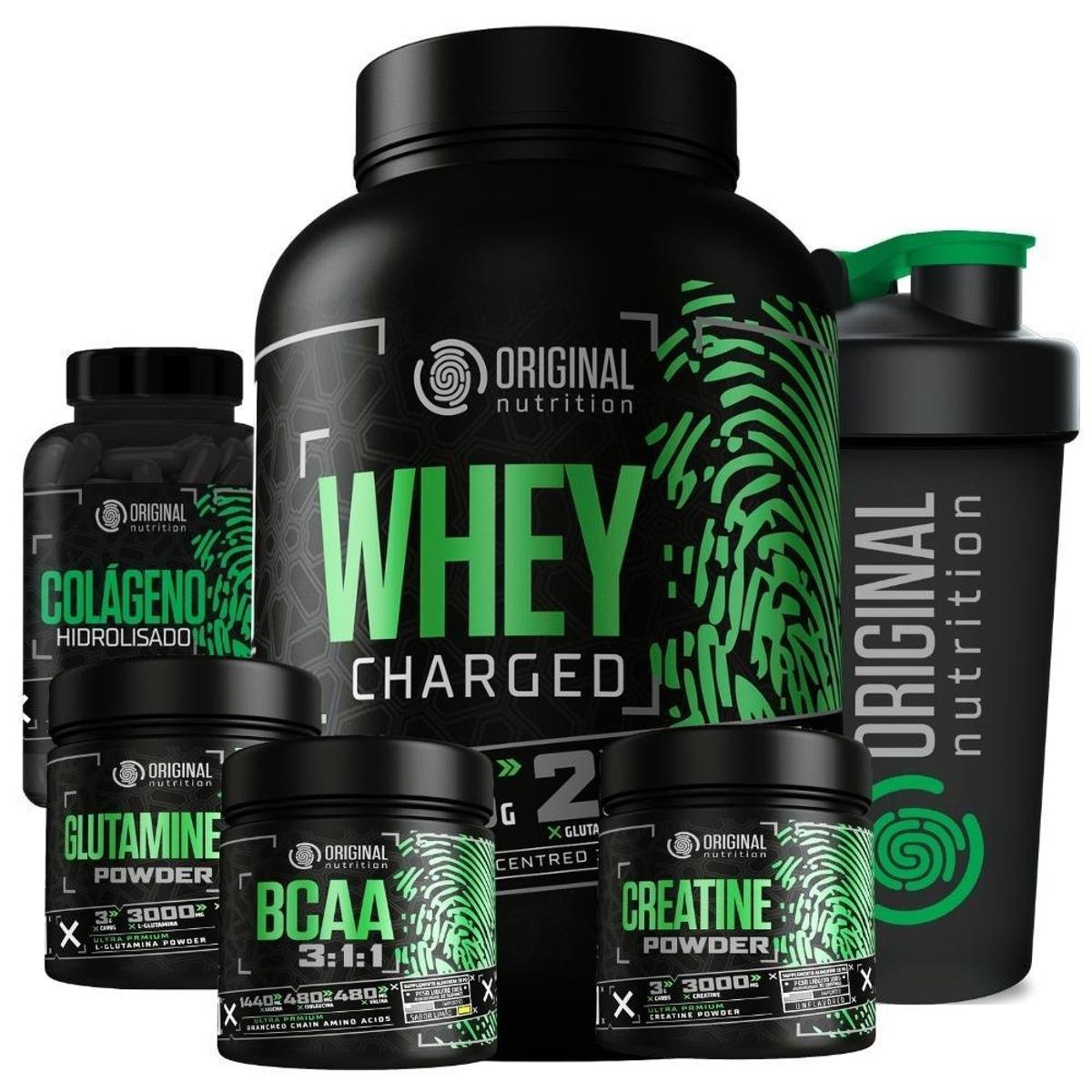 Kit Whey Protein Charged + Bcaa + Creatina Monohidratada + Glutamina + Colágeno  + Shaker é boa?
