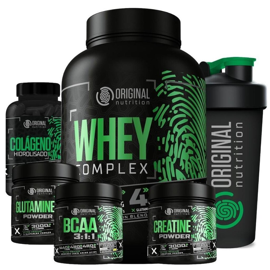 Kit Whey Protein Complex Isolado + Bcaa + Glutamina + Creatina Monohidratada + Colágeno Hidro + Copo