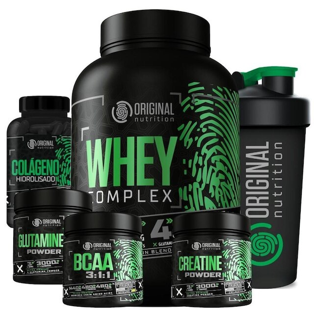 Kit Whey Protein Complex Isolado + Bcaa + Glutamina + Creatina Monohidratada + Colágeno Hidro + Copo
