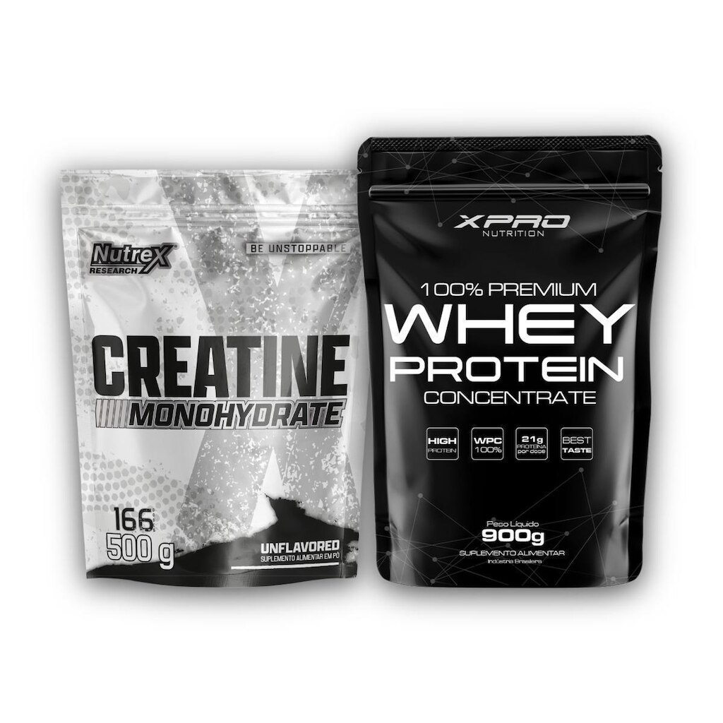 Kit Whey Protein Concentrado 900g - XPro + Creatina Monohidratada Pura 500g - Nutrex Research