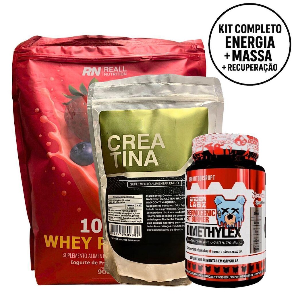 Kit Whey Protein + Creatina Monohidratada 500g + Dimethylex