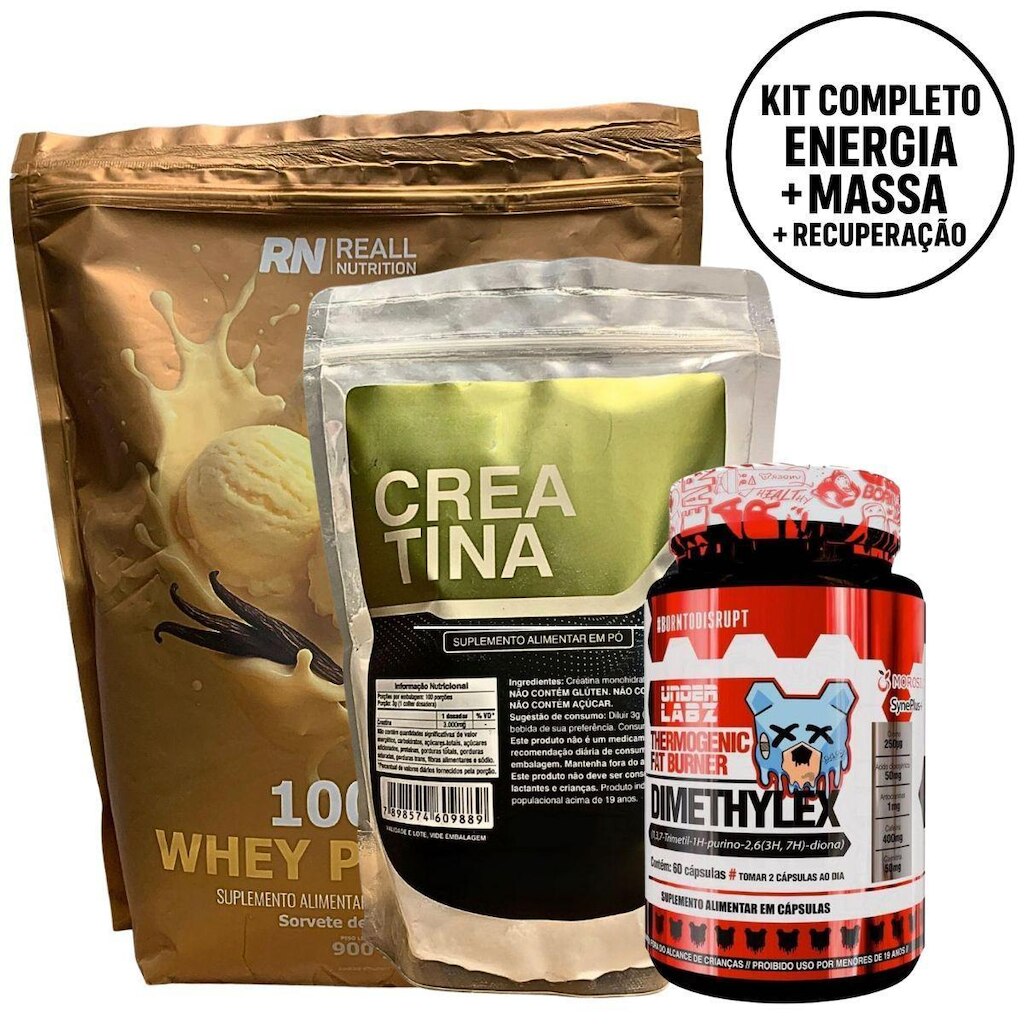 Kit Whey Protein + Creatina Monohidratada 500g + Dimethylex