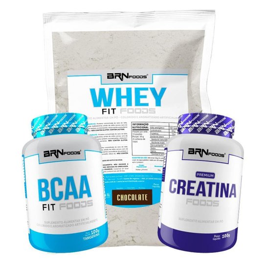 Kit Whey Protein Fit Foods 500g + BCAA Fit 100g + Creatina 100g - BRN Foods Menor preço em Kit Whey Protein Fit Foods 500g + BCAA Fit 100g + Creatina 100g - BRN Foods