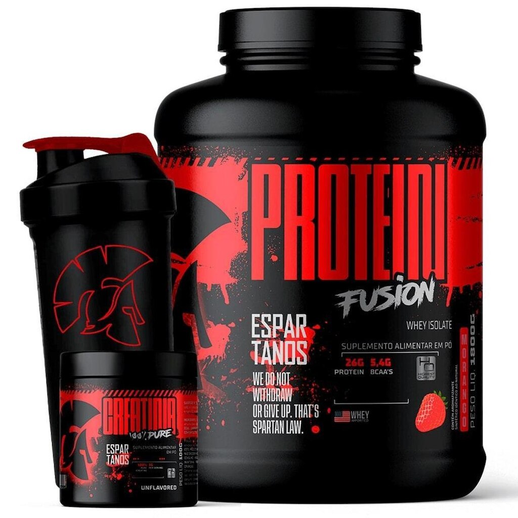 Kit Whey Protein Fusion 1800g + Creatina 100g + Coqueteleira - Espartanos