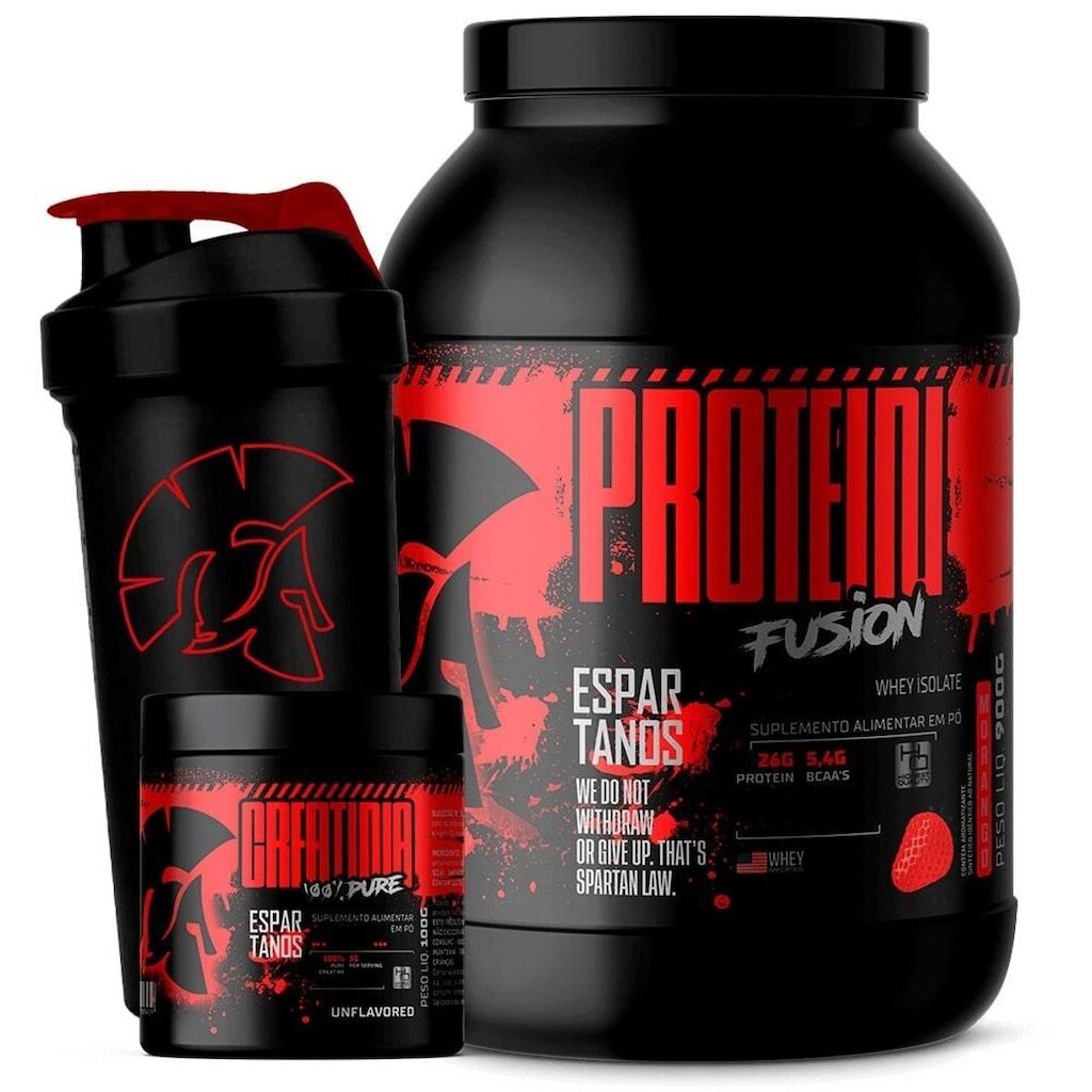 Kit Whey Protein Fusion 900g + Creatina 100g + Coqueteleira - Espartanos