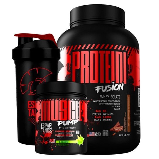 Kit Whey Protein Fusion + Pré Treino Muscle Pump + Shaker Menor preço em Kit Whey Protein Fusion + Pré Treino Muscle Pump + Shaker