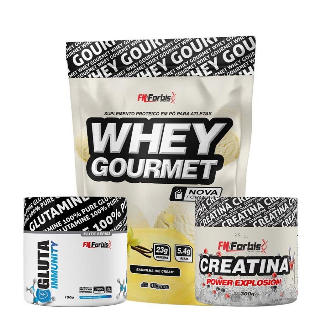 Kit Whey Protein Gourmet Refil + Creatina 300g + Gluta Immunity 150g - FN Forbis