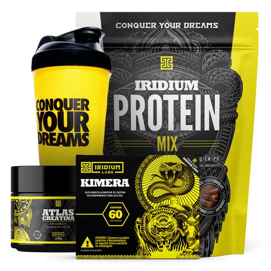 Kit Whey Protein Iridium Labs Mix, Kimera, Creatina e Coqueteleira Menor preço em Kit Whey Protein Iridium Labs Mix, Kimera, Creatina e Coqueteleira