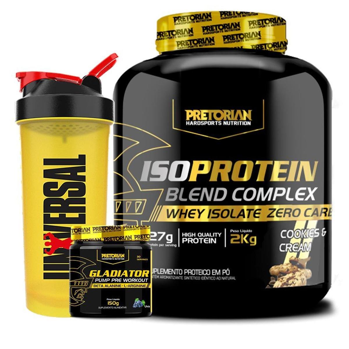 Kit Whey Protein Iso Blend Complex 2kg +PréTreino Gladiator 150g -Pretorian +Coqueteleira -Universal Menor preço em Kit Whey Protein Iso Blend Complex 2kg +PréTreino Gladiator 150g -Pretorian +Coqueteleira -Universal