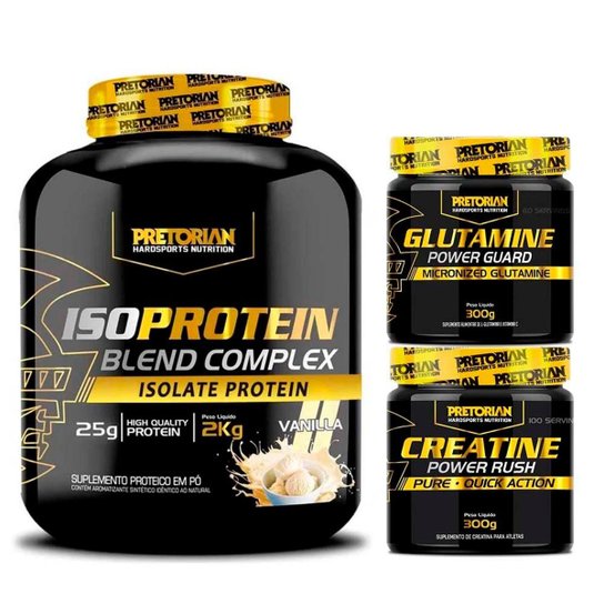 Kit Whey Protein Iso Protein 2Kg + Creatina 300g + Glutamina 300g - Pretorian -