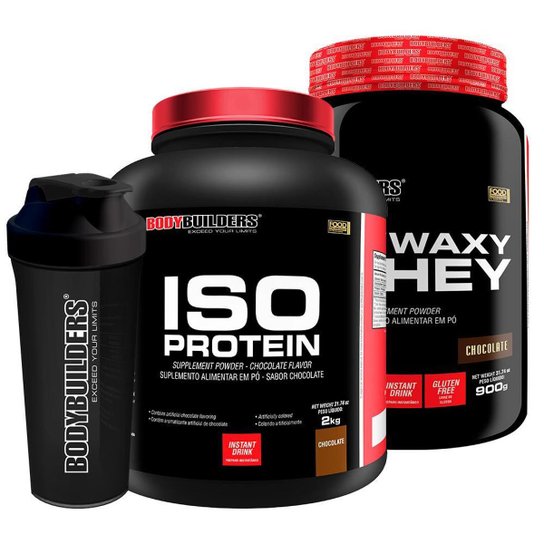 KIT- Whey Protein Iso Protein 2kg + Waxy Whey 900g + Coqueteleira - Bodybuilders Menor preço em KIT- Whey Protein Iso Protein 2kg + Waxy Whey 900g + Coqueteleira - Bodybuilders