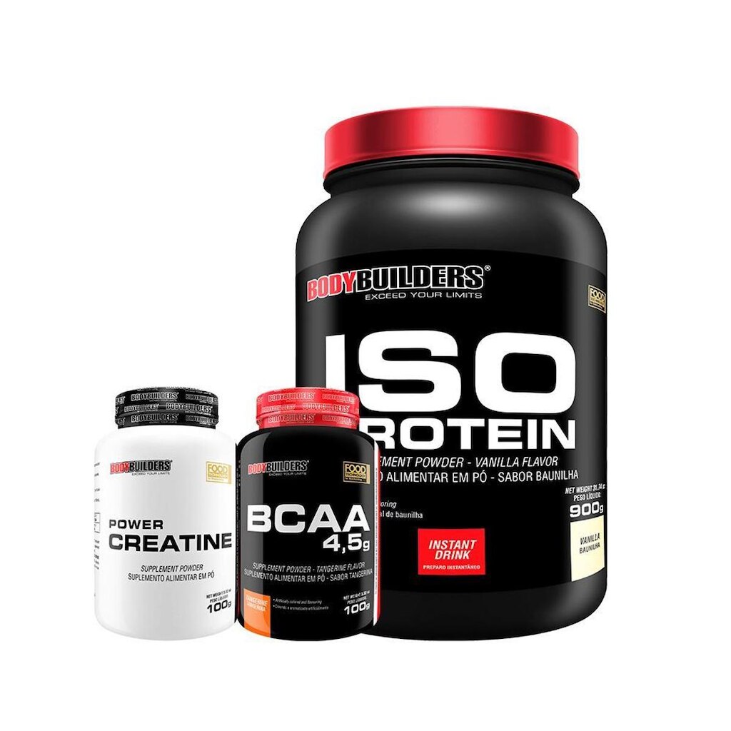 KIT Whey Protein - Iso Protein 900g + BCAA 100g +  Creatina 100g- Bodybuilders