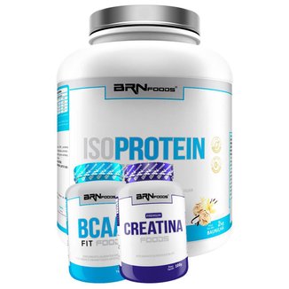 Kit Whey Protein Iso Protein Foods 2kg + Creatina 100g + BCAA 120 caps BRN FOODS