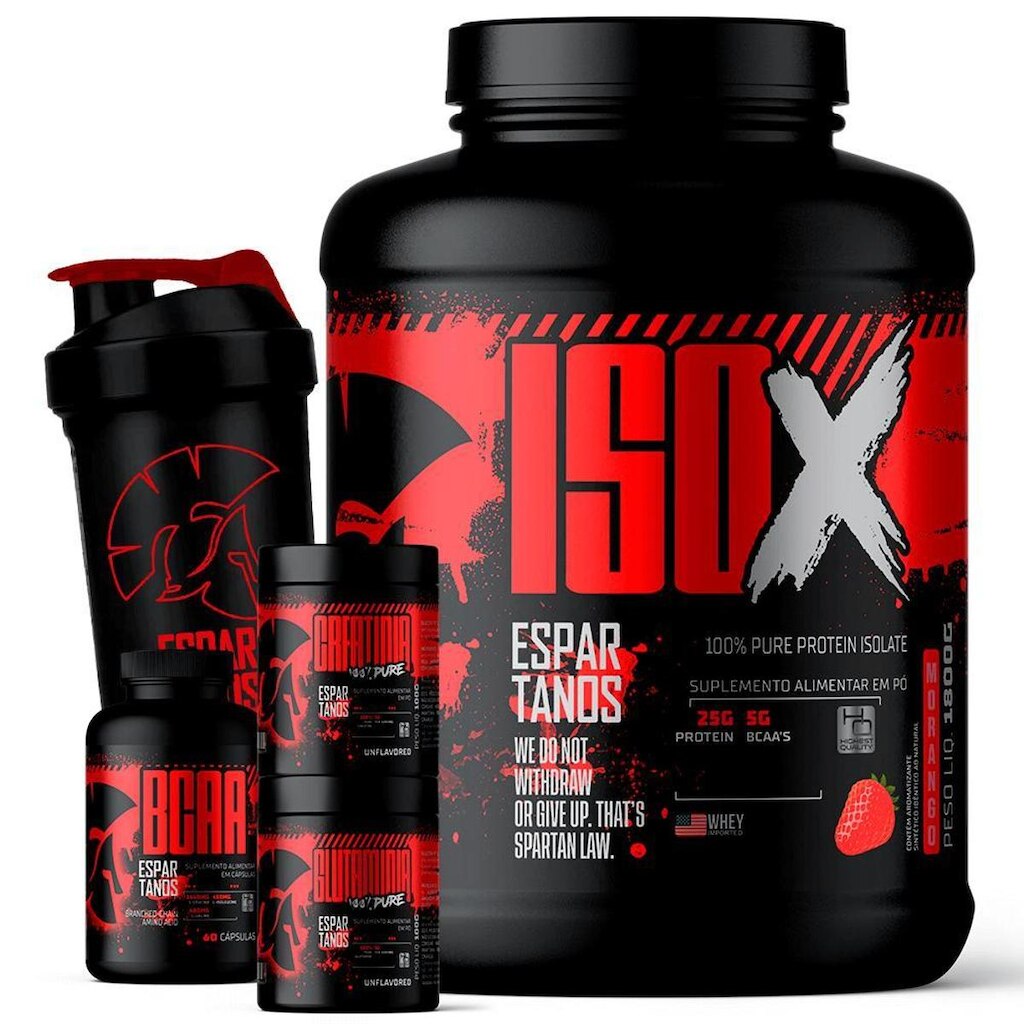 Kit Whey Protein ISO X 1800g + BCAA + Glutamina 100g + Creatina 100g + Coqueteleira
