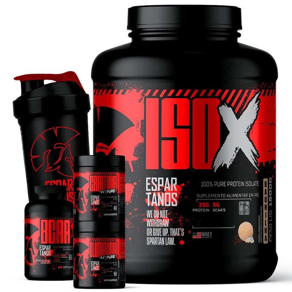 Kit Whey Protein ISO X 1800g + BCAA + Glutamina 100g + Creatina 100g + Coqueteleira