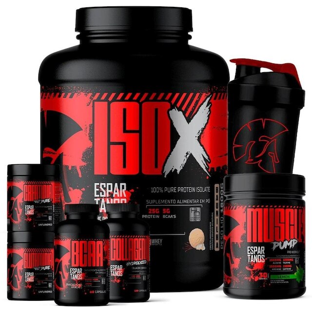 Kit Whey Protein ISO X 1800g + Creatina 100g + BCAA + Glutamina 100g + Colágeno + Pré Treino+ Shaker