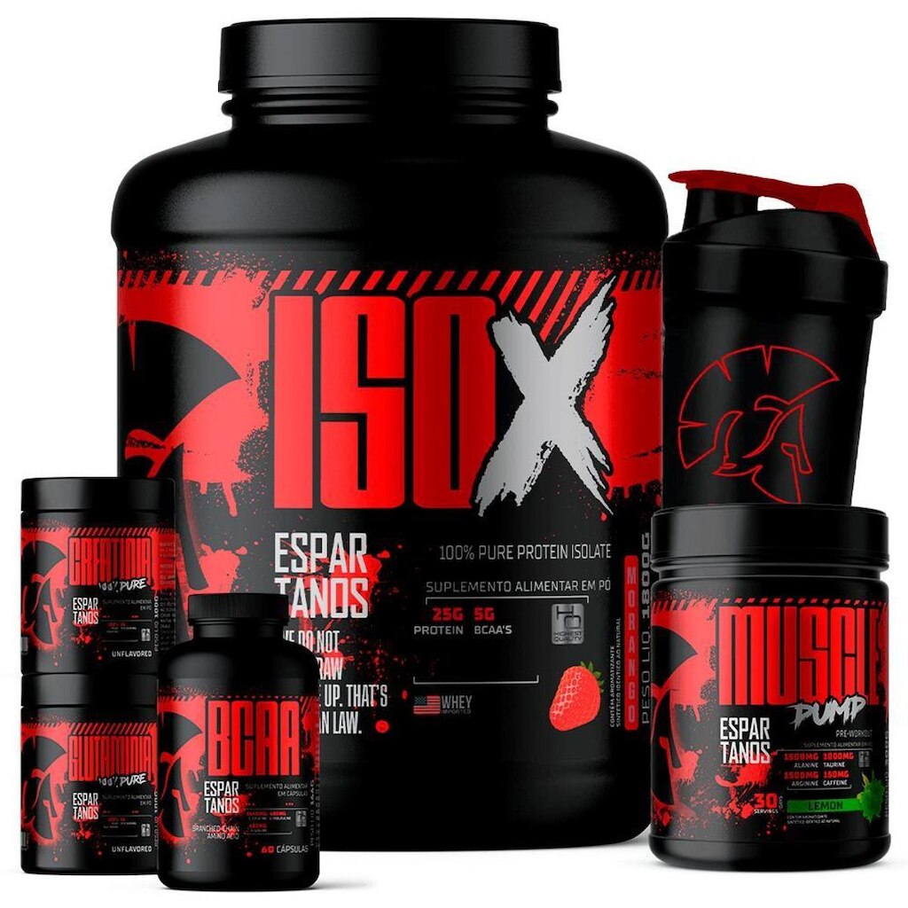Kit Whey Protein ISO X 1800g  + Creatina 100g + BCAA + Glutamina 100g + Pré Treino + Coqueteleira