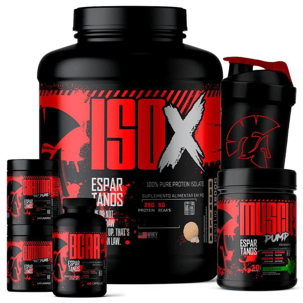 Kit Whey Protein ISO X 1800g  + Creatina 100g + BCAA + Glutamina 100g + Pré Treino + Coqueteleira