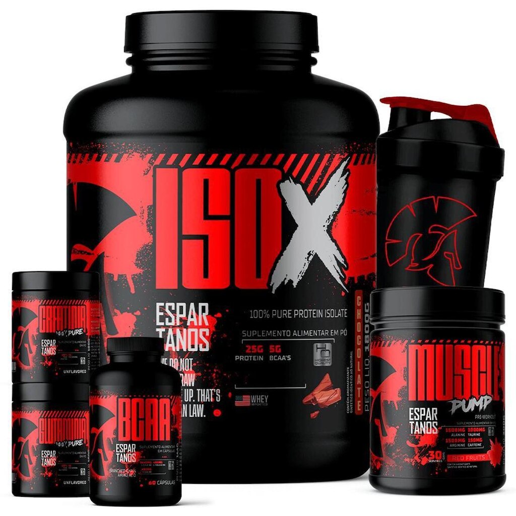 Kit Whey Protein ISO X 1800g  + Creatina 100g + BCAA + Glutamina 100g + Pré Treino + Coqueteleira