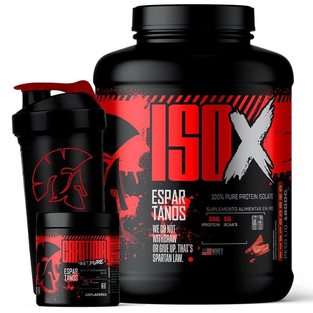 Kit Whey Protein ISO X 1800g + Creatina 100g + Coqueteleira - Espartanos