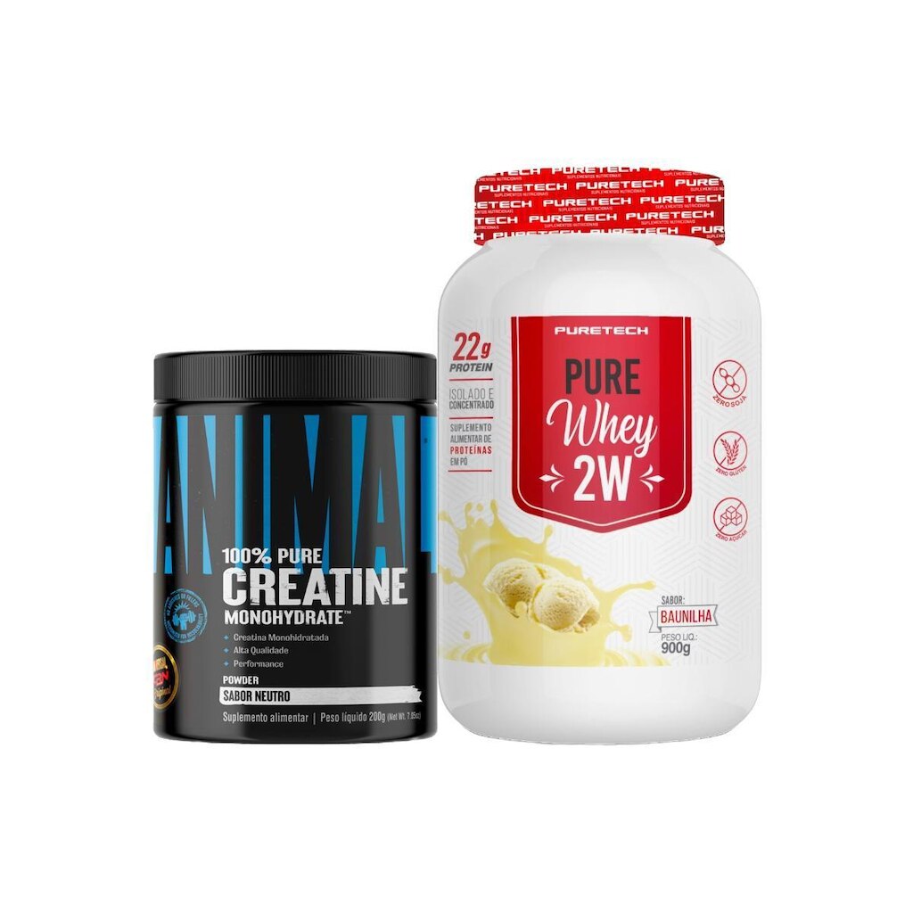 Kit Whey Protein Isolado 900g Puretech + Creatina 100% Monohidratada 200g Universal