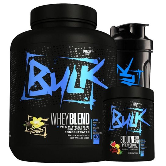 Kit Whey Protein Isolado Blend 1,8KG + Pré Treino Stoutness 300g + Shaker Menor preço em Kit Whey Protein Isolado Blend 1,8KG + Pré Treino Stoutness 300g + Shaker