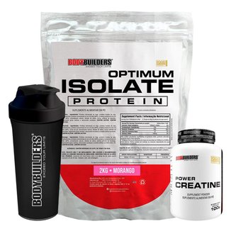 Kit Whey Protein Optimum Isolate 2kg+Creatina 100g+Coqueteleira-Bodybuilders