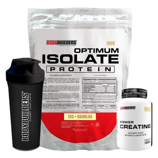 Kit Whey Protein Optimum Isolate 2kg+Creatina 100g+Coqueteleira-Bodybuilders