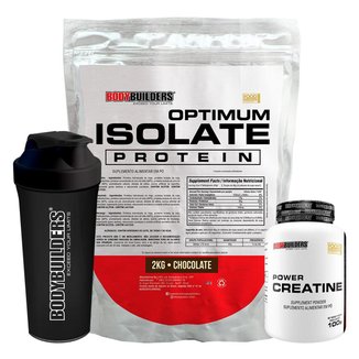 Kit Whey Protein Optimum Isolate 2kg+Creatina 100g+Coqueteleira-Bodybuilders