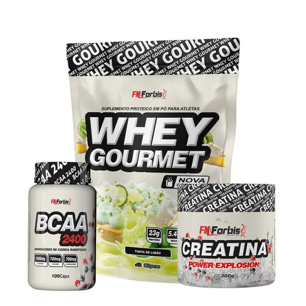 Kit Whey Protein Refil + Creatina 300g + BCAA 100 cáps Gourmet - FN Forbis Nutrition