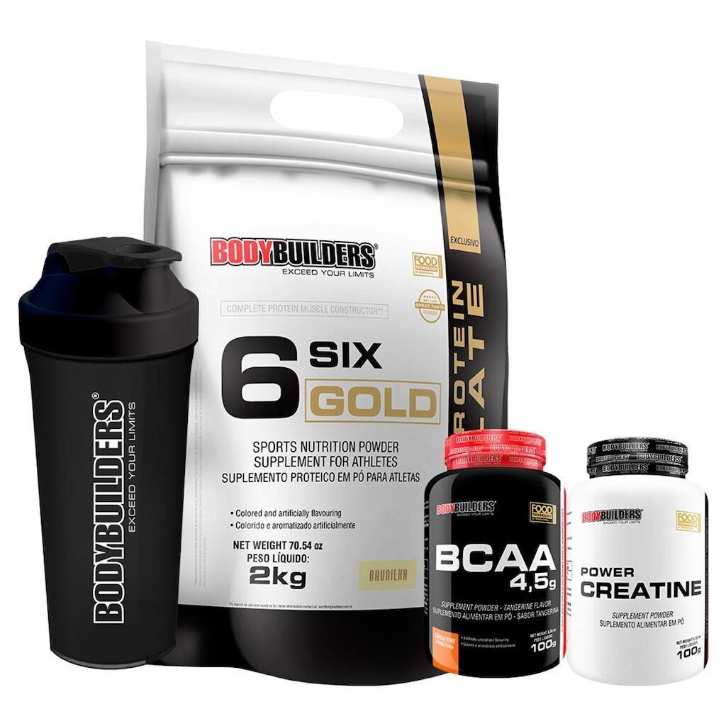 KIT Whey Protein Six Isolate Gold 2kg + Creatina 100g + BCAA 100g + Coqueteleira - BB