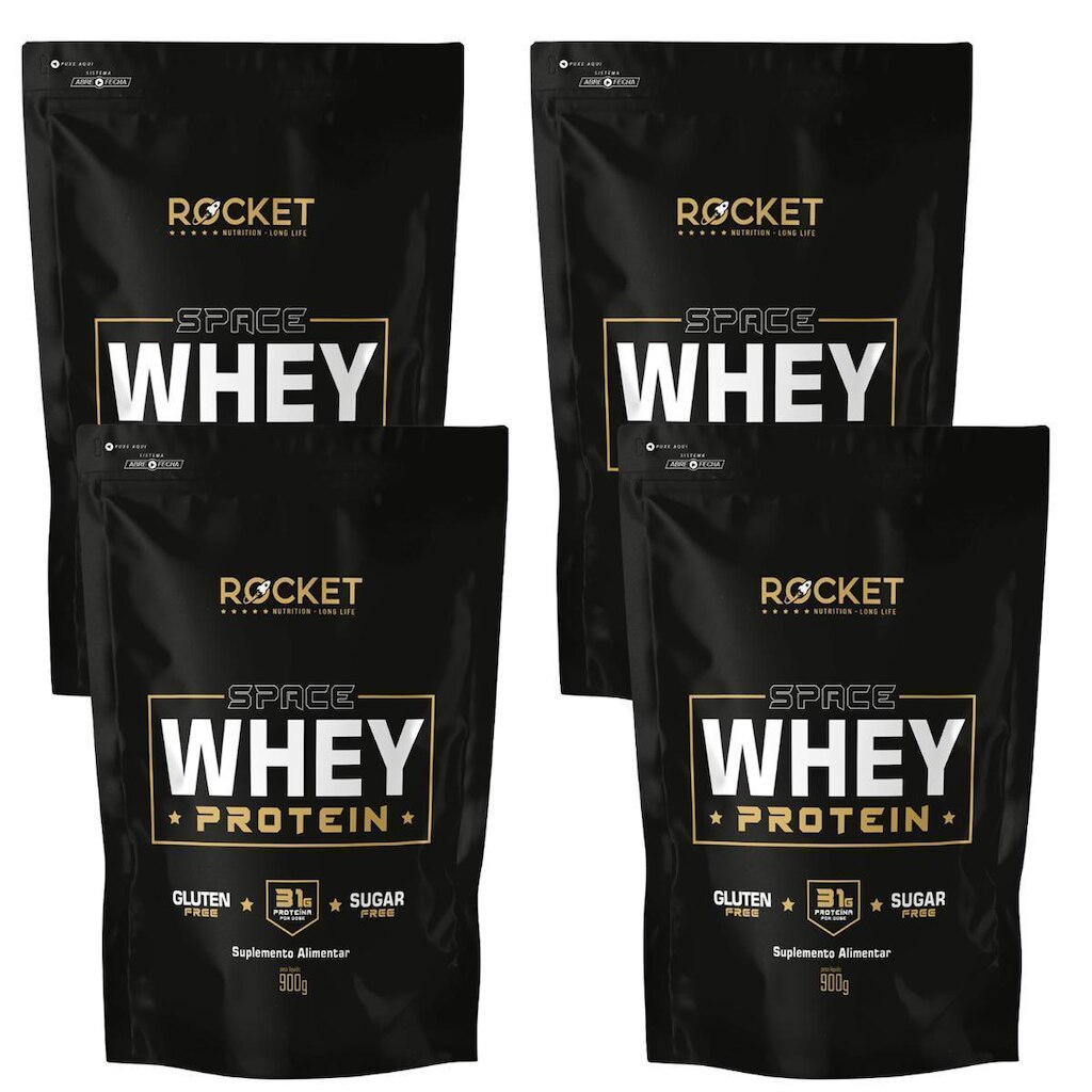Kit Whey Protein Space Rocket 4 Unidades 900g Hipertrofia
