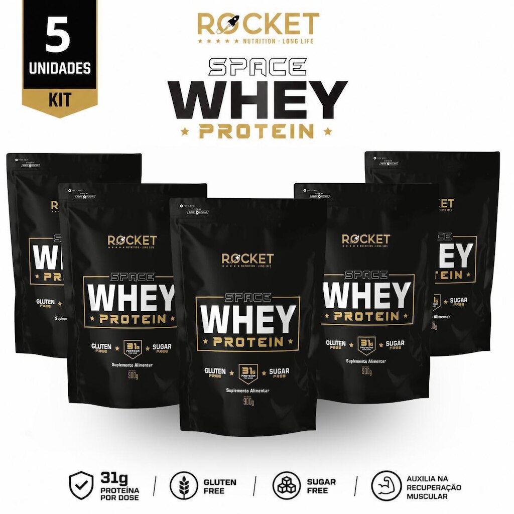 Kit Whey Protein Space Rocket 5 Unidades 900g Hipertrofia