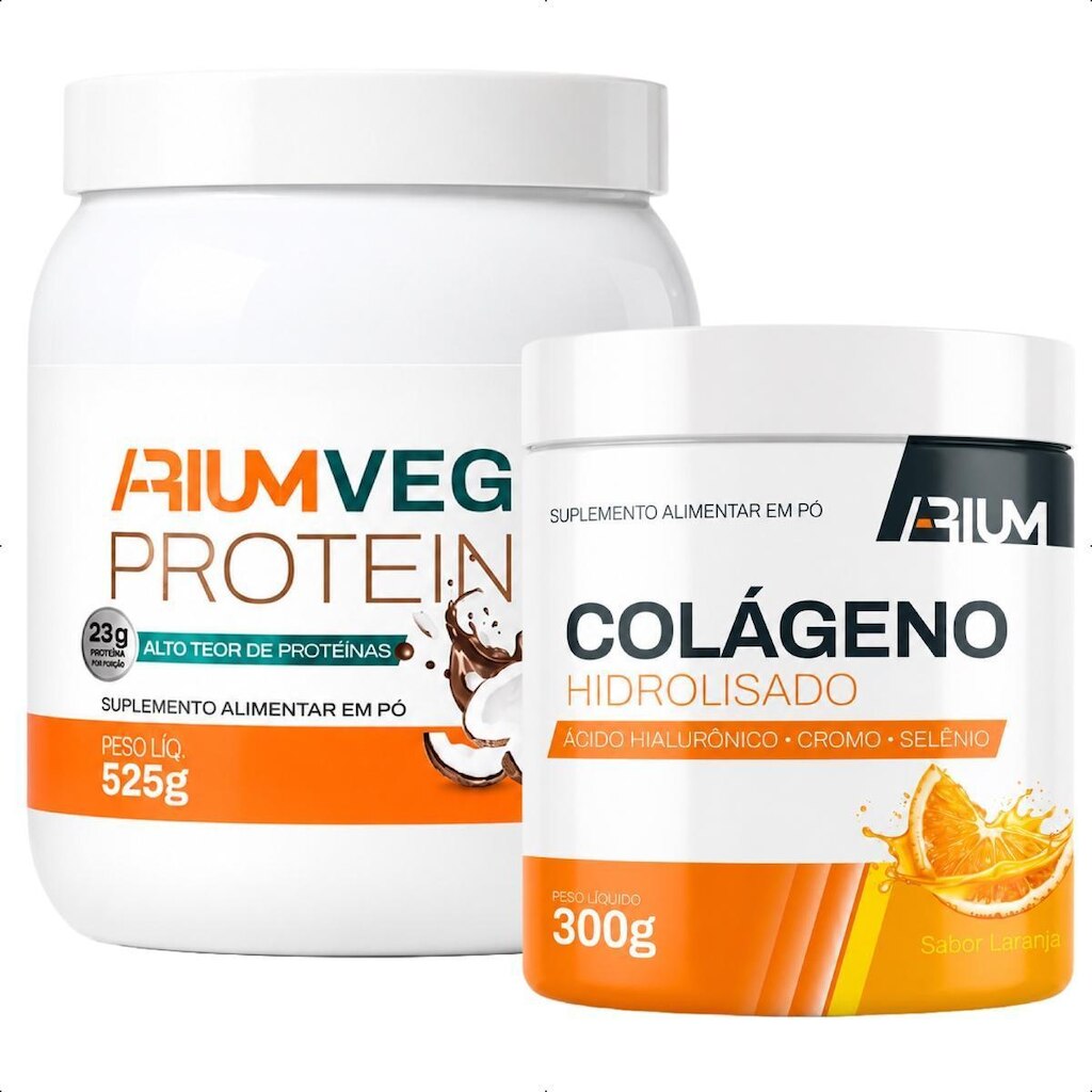 Kit Whey Protein Vegana 525g E Colágeno Hidrolisado 300g Arium