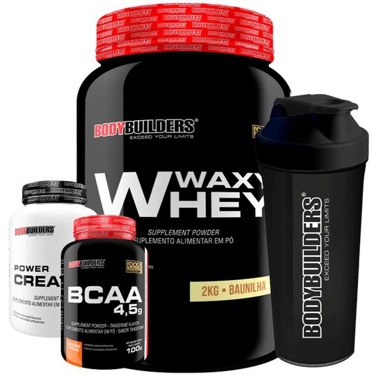 KIT Whey Protein Waxy Whey 2kg + BCAA 100g + Creatina 100g + Coqueteleira – Bodybuilders Menor preço em KIT Whey Protein Waxy Whey 2kg + BCAA 100g + Creatina 100g + Coqueteleira – Bodybuilders