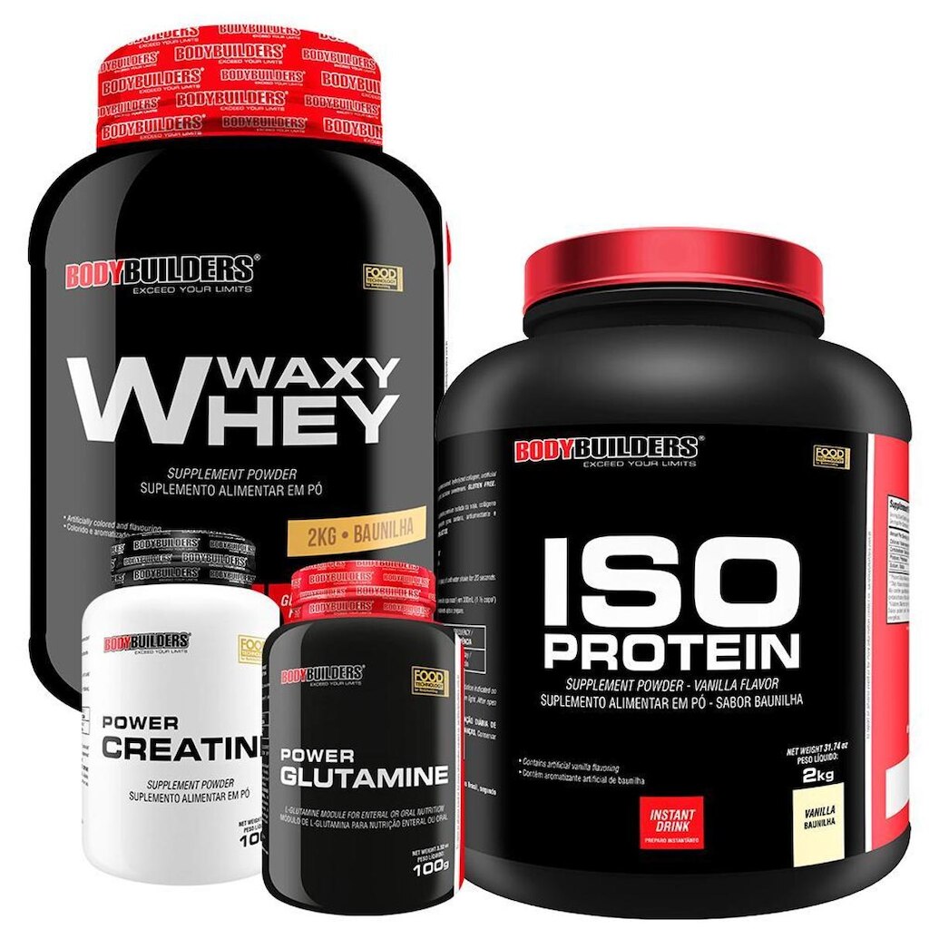 Kit Whey Protein Waxy whey 2Kg + Whey Protein Iso Protein 2Kg + Creatina 100g + Glutamina - BB