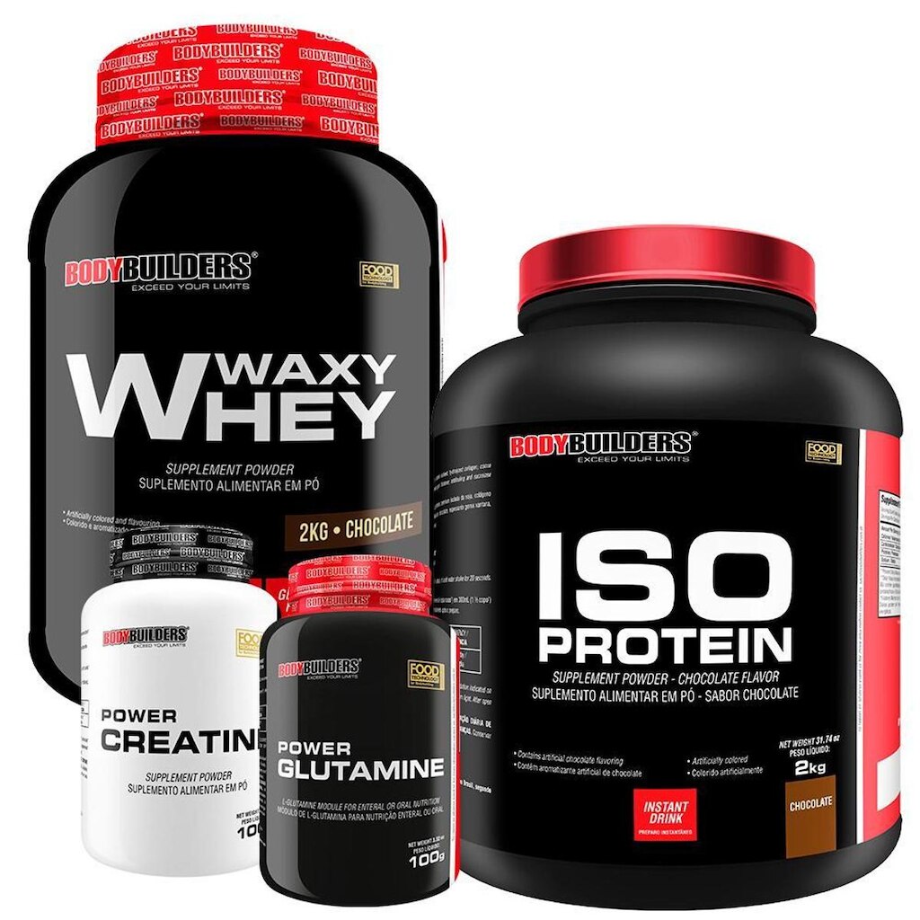 Kit Whey Protein Waxy whey 2Kg + Whey Protein Iso Protein 2Kg + Creatina 100g + Glutamina - BB