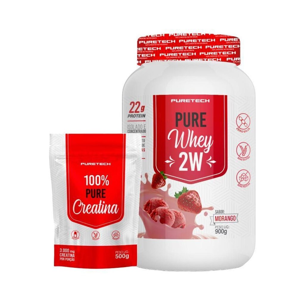 Kit Whey Pure 2W 900g + Creatina 100% Pura 500g PURETECH