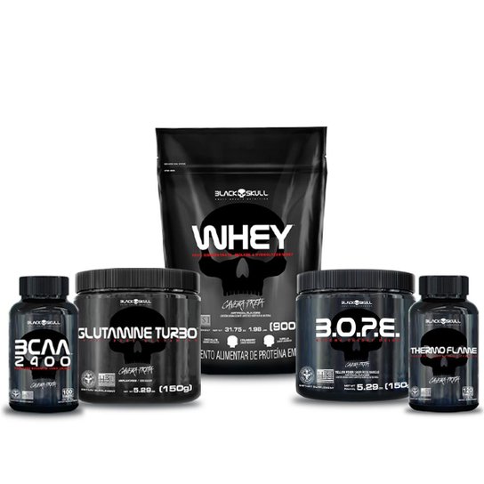 Kit Whey Refil 900g + Termo 120 caps + Pré-treino 150g + Glutamina 150g + Bcaa 100 tab -