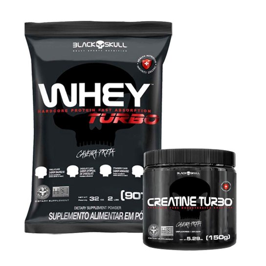 Kit Whey Turbo 907g e Creatina Turbo 150g - BlackSkull Menor preço em Kit Whey Turbo 907g e Creatina Turbo 150g - BlackSkull