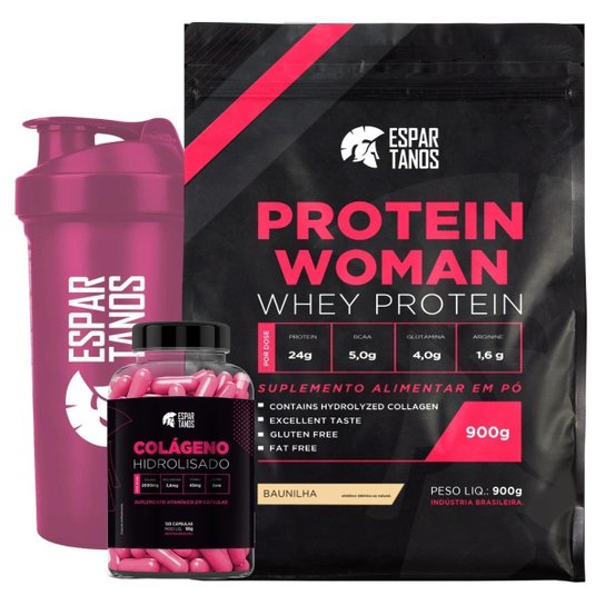 Kit Woman Whey Feminino + Colágeno Hidrolisado + Shaker Menor preço em Kit Woman Whey Feminino + Colágeno Hidrolisado + Shaker